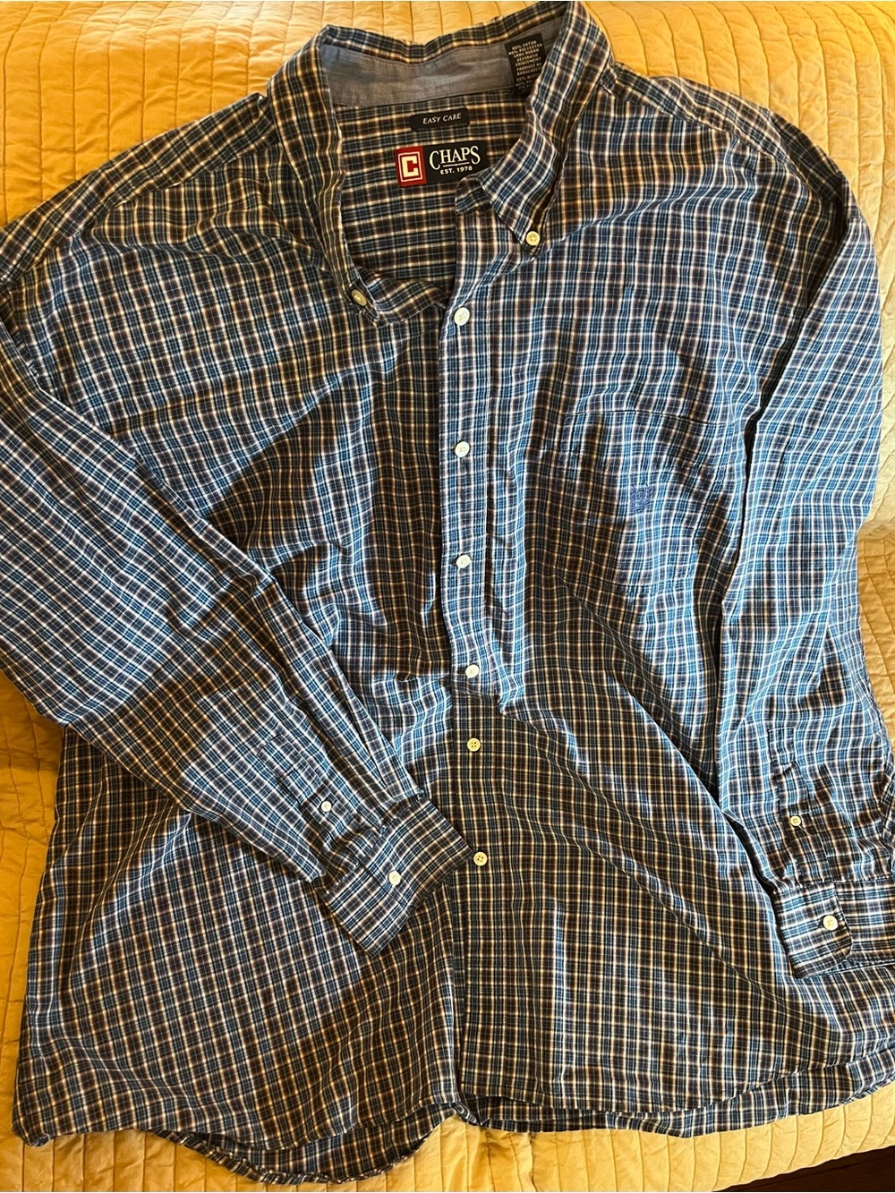 Chaps Men's Navy and White Plaid Button-Down Shirt 4XL